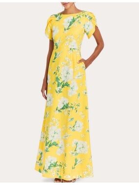 Mestiza Yellow Floral Maxi Dress with Cap Sleeves